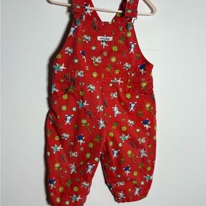 Vintage Red Kids Overalls with Fun Print